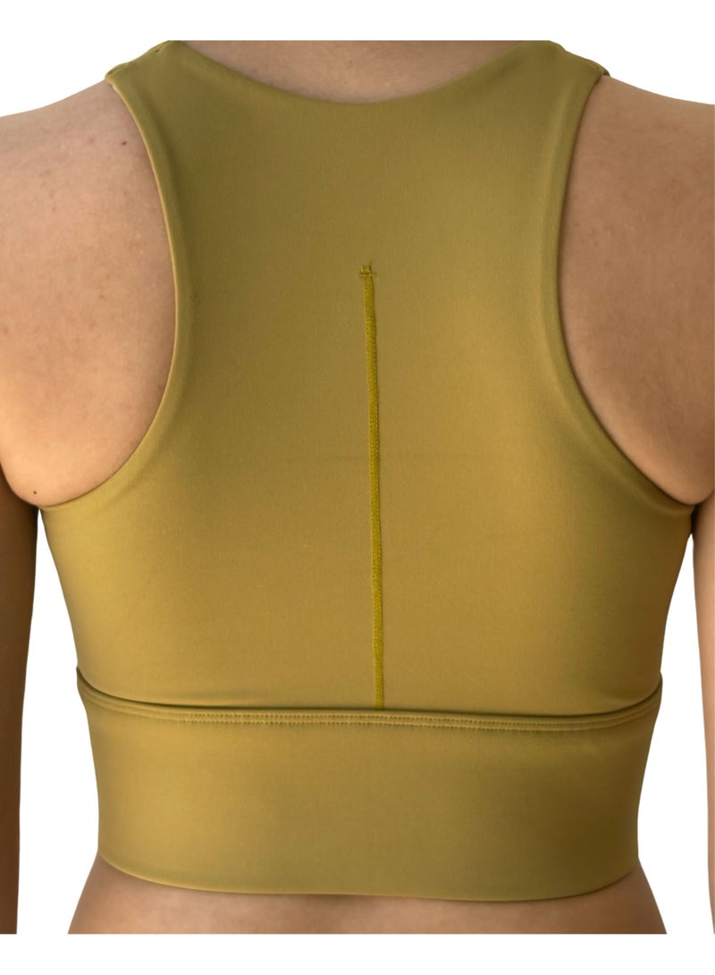 Texcraft Women's Seamless Sports Crop Top – High-Impact Workout Tank Top for Yoga, Gym, Running – Moisture-Wicking, Stretchable, Padded – Stylish Olive Fitness - Image 3