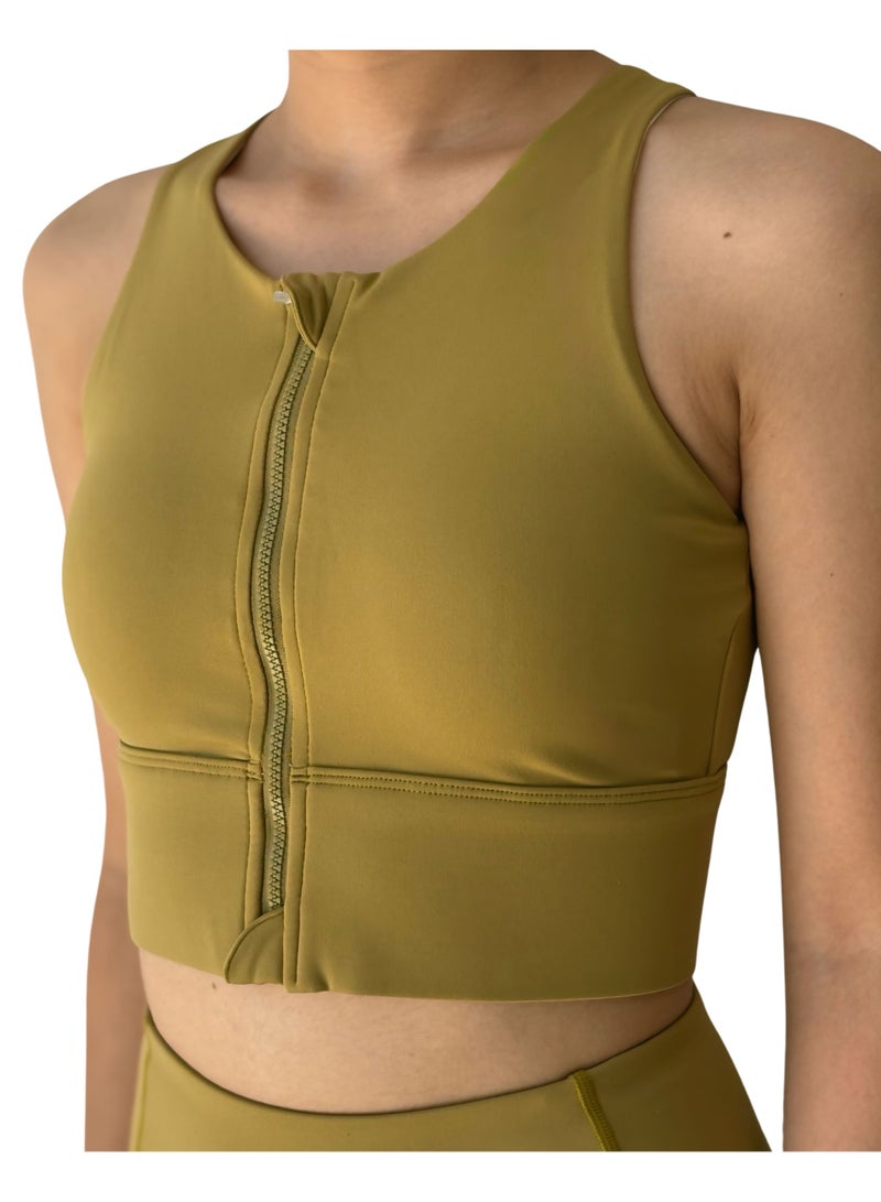 Texcraft Women's Seamless Sports Crop Top – High-Impact Workout Tank Top for Yoga, Gym, Running – Moisture-Wicking, Stretchable, Padded – Stylish Olive Fitness - Image 2