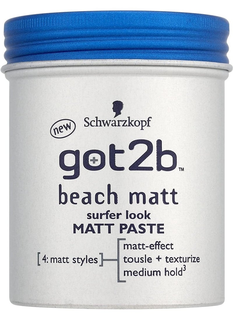 Got2b Beach Styling Paste for Matte Surfer Looks, Hair Wax for Men for Scratching, Texturing or Taming without Gluing, Medium Hold (100 ml)