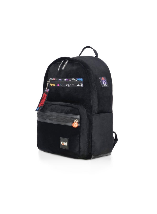 Monkey Troopers Coze Space Laptop Backpack for Men & Women, Premium Suede & PU Travel Backpack with Padded Laptop Sleeve, Organizer Pockets, Luggage Strap, College School Work Backpack, Black - Image 2