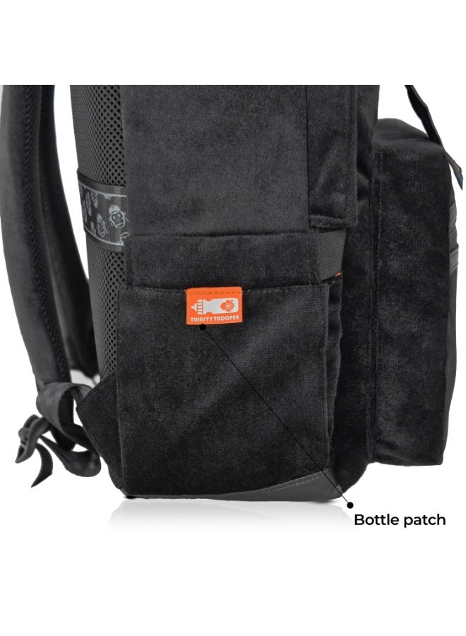 Monkey Troopers Coze Space Laptop Backpack for Men & Women, Premium Suede & PU Travel Backpack with Padded Laptop Sleeve, Organizer Pockets, Luggage Strap, College School Work Backpack, Black - Image 4