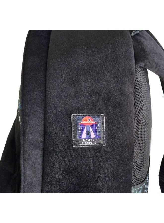 Monkey Troopers Coze Space Laptop Backpack for Men & Women, Premium Suede & PU Travel Backpack with Padded Laptop Sleeve, Organizer Pockets, Luggage Strap, College School Work Backpack, Black - Image 5