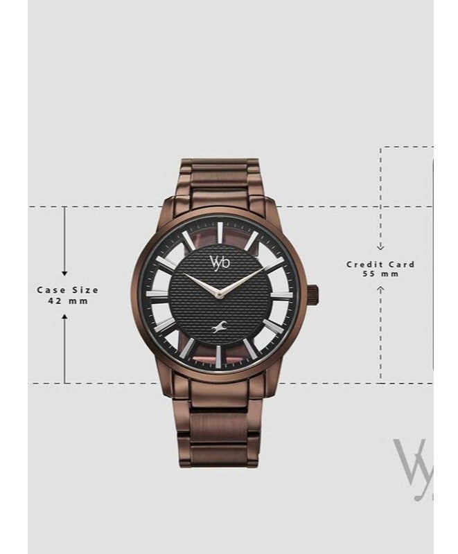 Fastrack Vyb Horizon By Titan Quartz Analog Black Dial Brown Stainless Steel Strap Watch For Men fv30039qm01 - Image 5