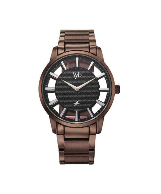 Fastrack Vyb Horizon By Titan Quartz Analog Black Dial Brown Stainless Steel Strap Watch For Men fv30039qm01 - Image 1