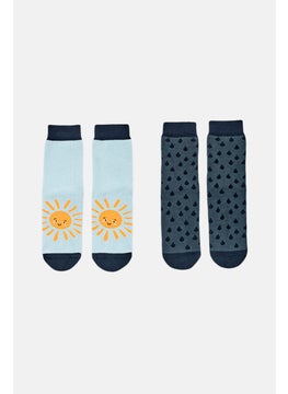Tchibo Toddlers Boy 2 Pair Allover Print Socks, Light Blue  - Image 1