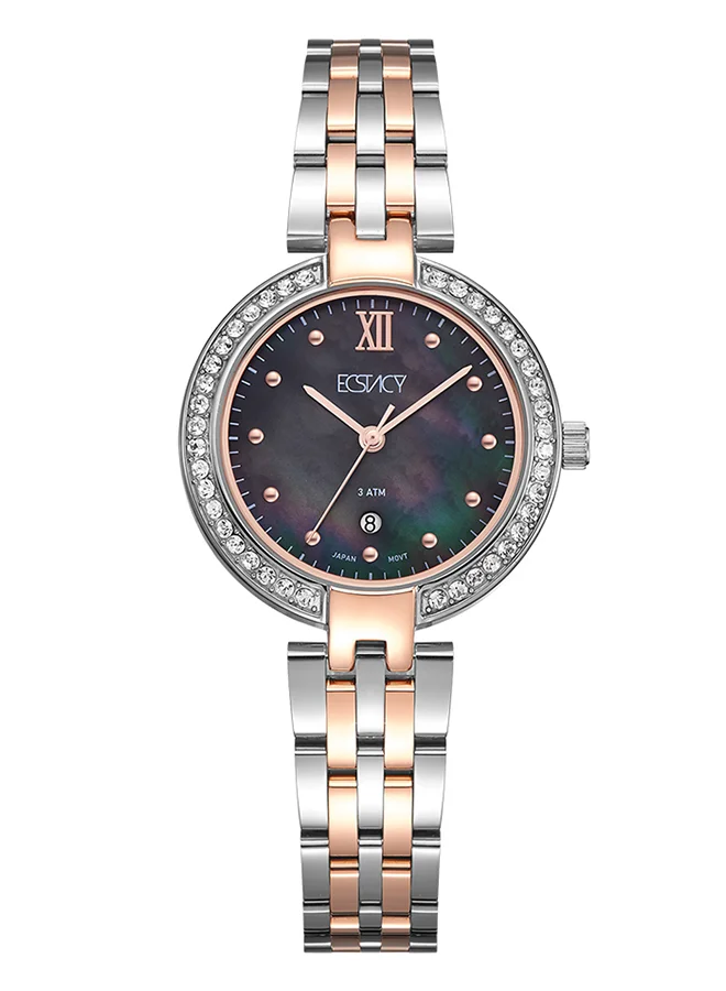 ECSTACY Ecstacy Women's Japan Quartz Movement Watch, Analog Display and Metal Strap - E8516-KBKMB, Silver/Rose gold