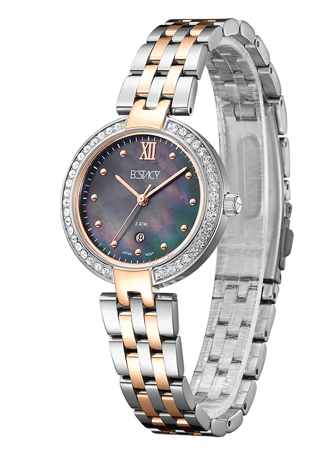 ECSTACY Ecstacy Women's Japan Quartz Movement Watch, Analog Display and Metal Strap - E8516-KBKMB, Silver/Rose gold