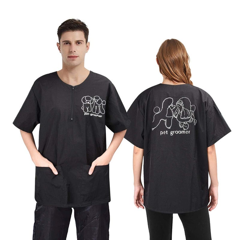 نوفرلايف Short Sleeves Pet Groomer Smock - with 2 Pockets - 3XL Size - Splash Proof Anti-Static - Beauty Uniforms for Dog u0026 Cat Groomer - Image 1
