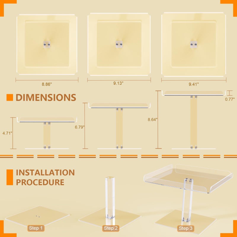 Bakzon 3 Piece Cupcake Stand, Acrylic Dessert Table Display Set, Clear Square Serving Trays for Birthday, Wedding, Baby Shower - Image 3