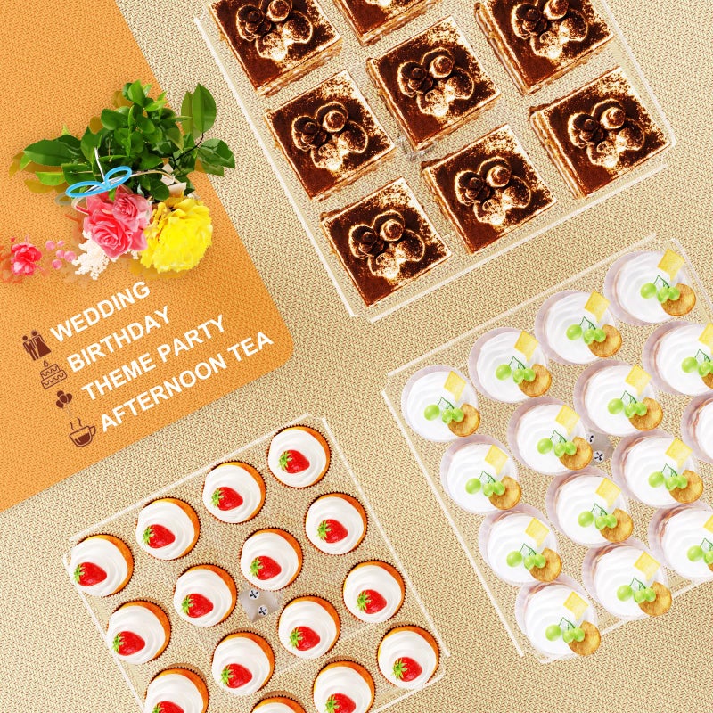 Bakzon 3 Piece Cupcake Stand, Acrylic Dessert Table Display Set, Clear Square Serving Trays for Birthday, Wedding, Baby Shower - Image 2