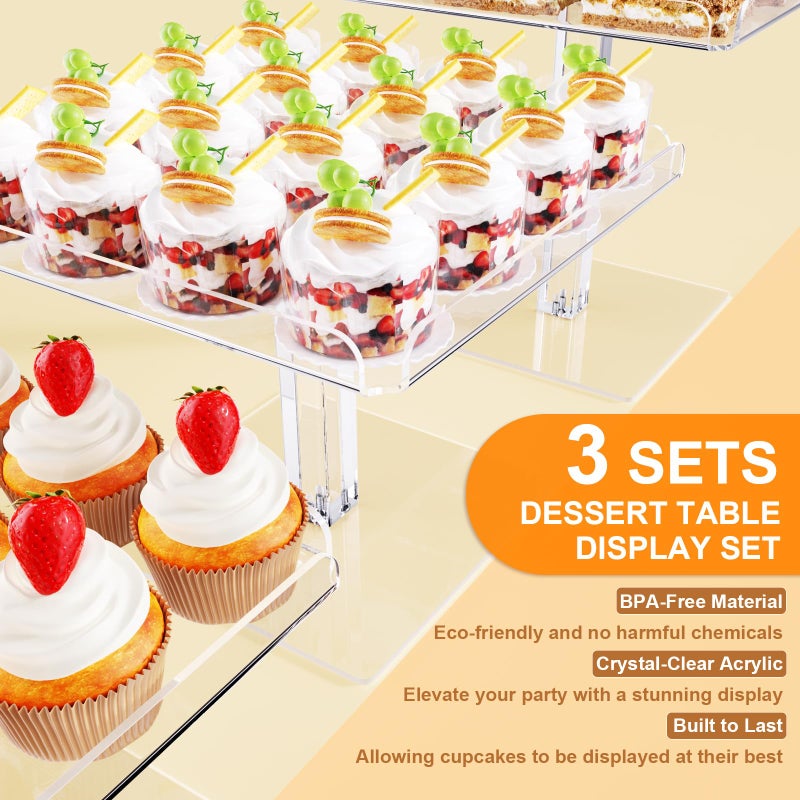 Bakzon 3 Piece Cupcake Stand, Acrylic Dessert Table Display Set, Clear Square Serving Trays for Birthday, Wedding, Baby Shower - Image 4