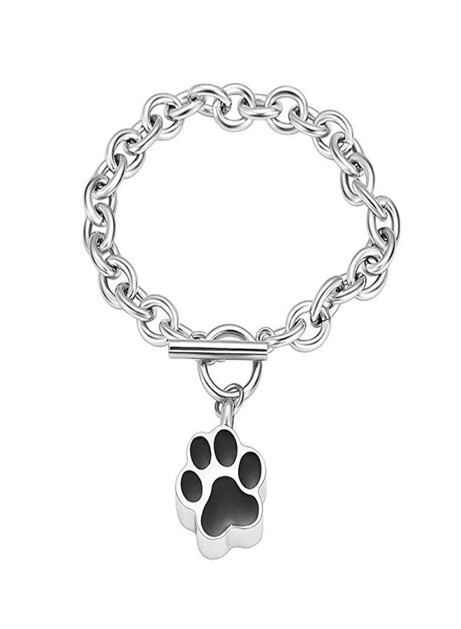 Minicremation Dog Paw Print Cremation Jewelry for Ashes Memorial Urn Bangle for Pet Stainless Steel Urn Bracelet Ashes Holder(Silver) - Image 1