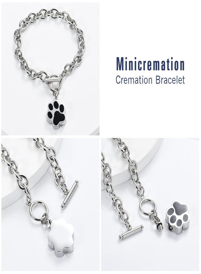 Minicremation Dog Paw Print Cremation Jewelry for Ashes Memorial Urn Bangle for Pet Stainless Steel Urn Bracelet Ashes Holder(Silver) - Image 3
