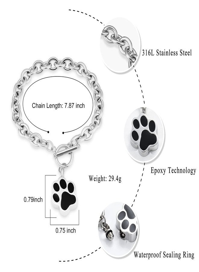 Minicremation Dog Paw Print Cremation Jewelry for Ashes Memorial Urn Bangle for Pet Stainless Steel Urn Bracelet Ashes Holder(Silver) - Image 2