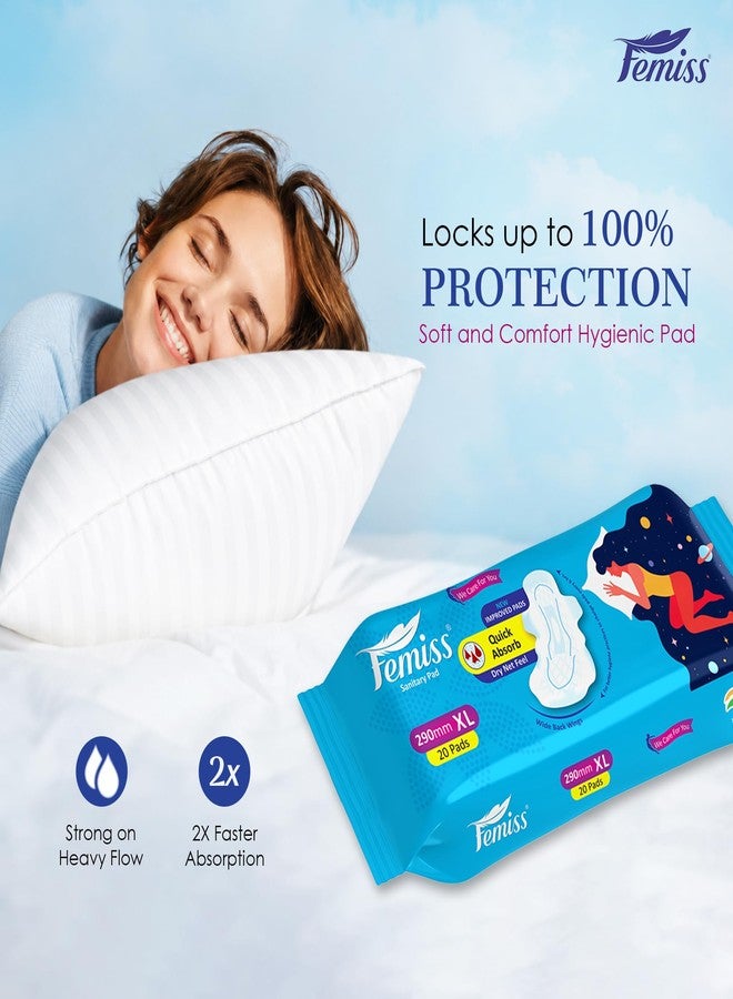 Femiss Soft & Rash Free Sanitary Pads for Women and Girls|Quick Absorption | Heavy Flow Champion | Leakage-Proof | Skin Friendly Straight pads (XL-Size, 290 MM, 20 PCS, Pack of 1) - Image 4