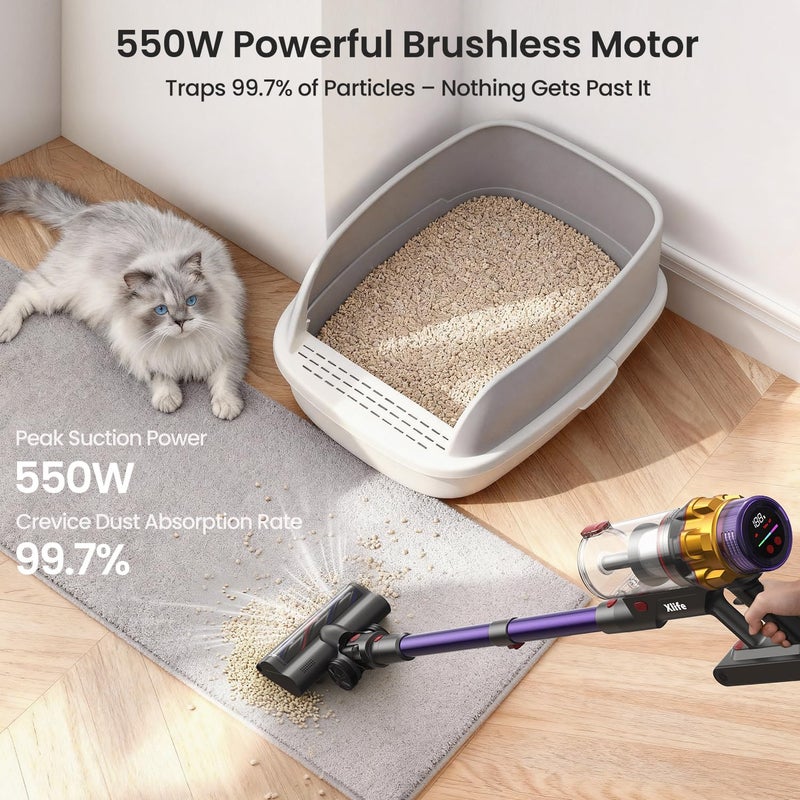 Xlife Cordless Vacuum Cleaner, 550W 48KPA Stick Vacuum Cleaners for Home, Wireless Vacumm with Self-Standing, Anti-Tangle Brush for Hardwood Floor/Carpet/Pet Hair-P12 - Image 3
