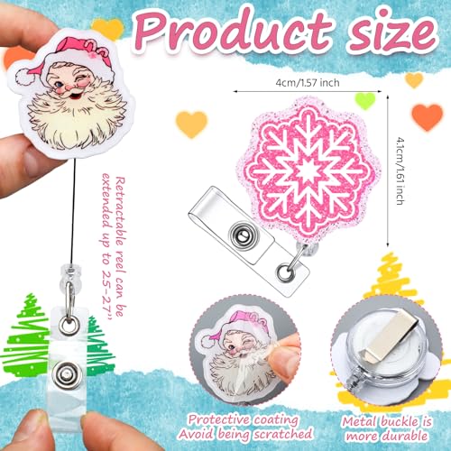 Fullhawl 16 Pcs Christmas Pink Winter Nurse Badge Reel Retractable with ID Clip Bling Snowman Snowflakes Holiday Gift Badge Holder for Nursing Er ICU Women Men Office Doctors - Image 3
