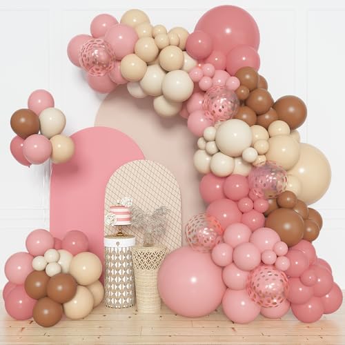 Amandir 154 Pcs Boho Balloon Arch Garland Kit Retro Dusty Rose Pink Blush Brown Nude Balloons for Boho Theme Birthday Baby Shower Wedding Party Decorations Supplies - Image 1