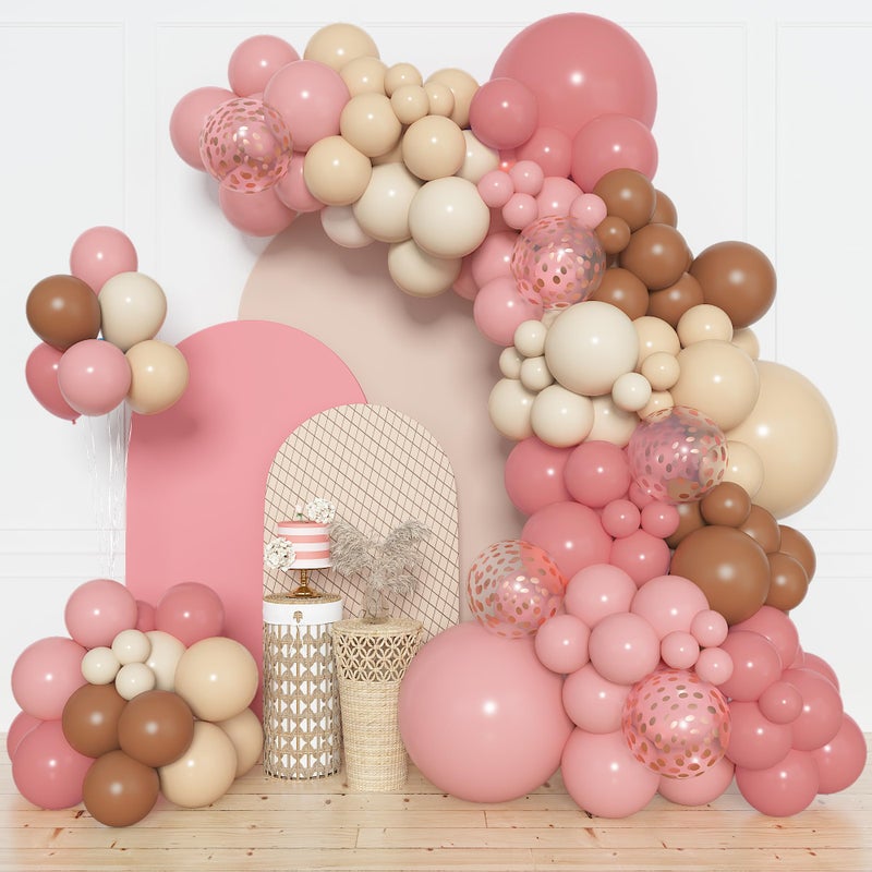Amandir 154 Pcs Boho Balloon Arch Garland Kit Retro Dusty Rose Pink Blush Brown Nude Balloons for Boho Theme Birthday Baby Shower Wedding Party Decorations Supplies - Image 2