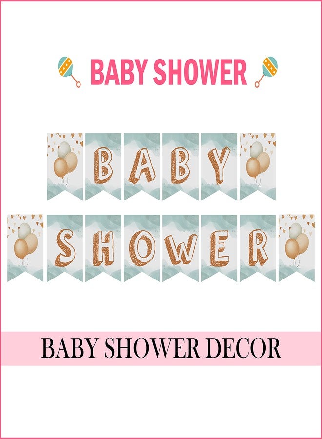Inkdotpot Ready to Hang, Baby Shower Birthday Bunting, Pre Strung Cloud & Balloons Theme Baby Shower Decorations, Bunting Banner Flags - Image 3