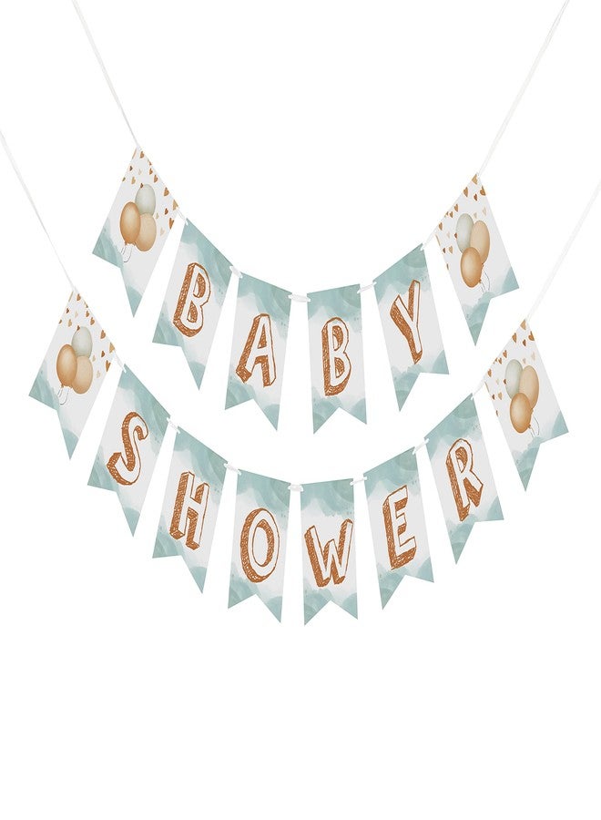 Inkdotpot Ready to Hang, Baby Shower Birthday Bunting, Pre Strung Cloud & Balloons Theme Baby Shower Decorations, Bunting Banner Flags - Image 1