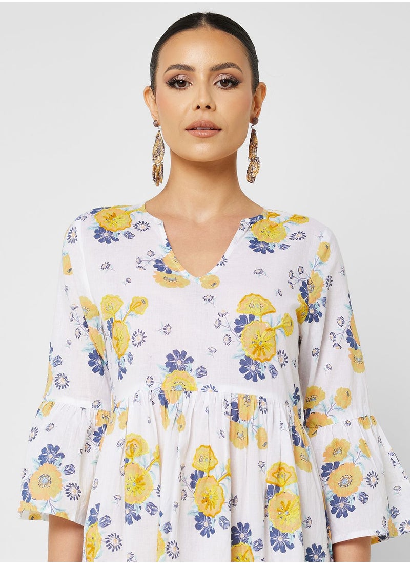 ARABIAN CLOSET - Printed V-Neck Jalabiya - Image 1