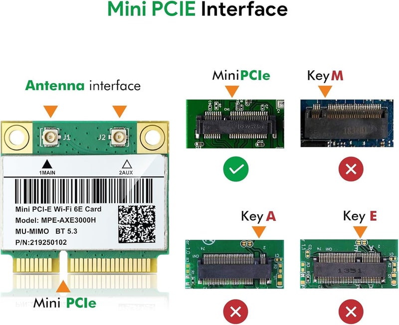 E029 AX210HMW WiFi Card, Wi-Fi 6 Laptop Wireless Card Mini PCIE Interface, Tri-Band Wireless Module for Laptop, 802.11AX WiFi Adapter with Bluetooth 5.3, MU-MIMO, Supports Windows 11/10 (64bit)/Linux - Image 4