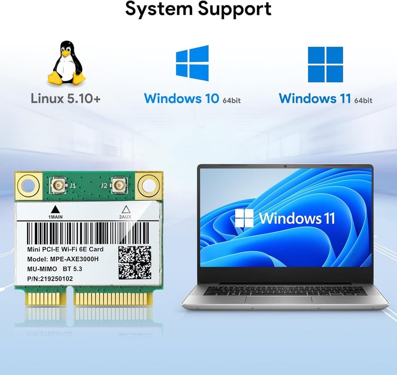 E029 AX210HMW WiFi Card, Wi-Fi 6 Laptop Wireless Card Mini PCIE Interface, Tri-Band Wireless Module for Laptop, 802.11AX WiFi Adapter with Bluetooth 5.3, MU-MIMO, Supports Windows 11/10 (64bit)/Linux - Image 5