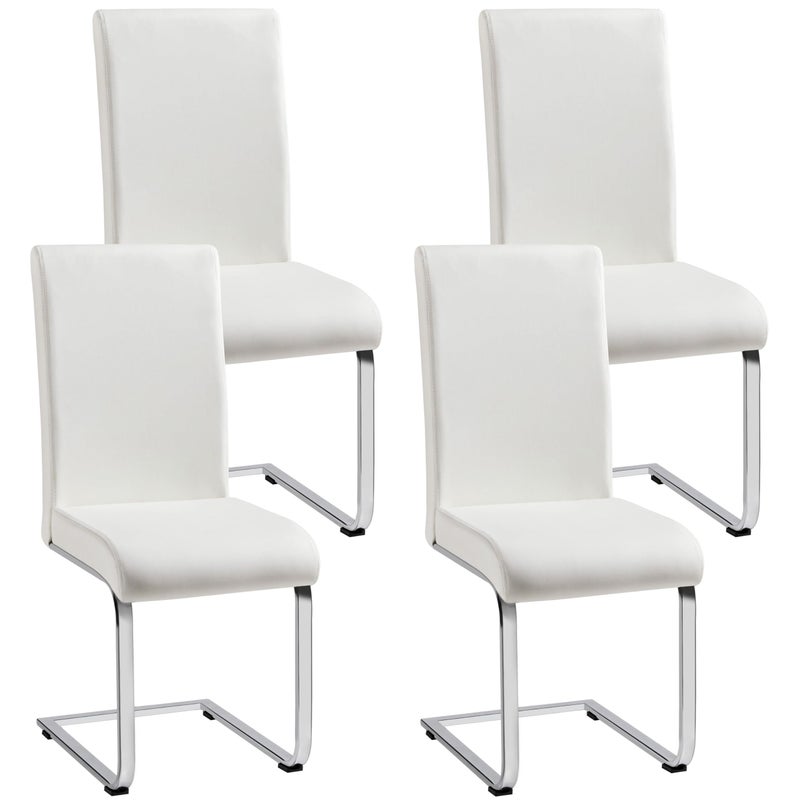 Yaheetech Dining Chairs Set of 4 Modern Faux Leather Upholstered Dining Room Chairs with High Back and Metal Chrome Legs for KitchenLiving RoomRestaurant White