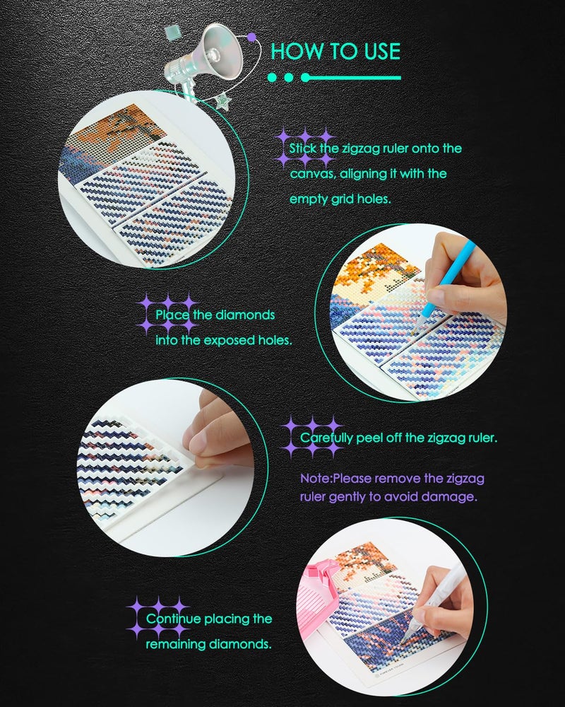Forever young Foreveryoung Diamond Painting Zigzag Rulers â€“ 9 PCS Diamond Art Tools and Accessories for Beginners, Fits Square Kits for Adults, Keeps Drills Aligned - Image 2
