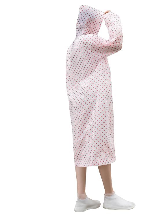 WKLOUYHE EVA Raincoat with Hood Transparent Water Resistant Rainwear Bike Rainsuit for Men & Women (Polka Dot Design)_Pack Of 01,Free Size,Pink - Image 3