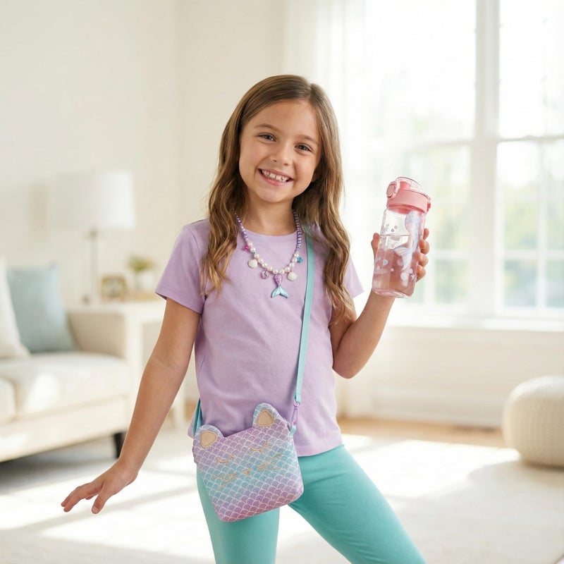 ELSEULAR Mermaid Gifts for Girls 4-10 Year Old, 8Pc Gift Box with Mermaid Tail Blanket, Jewelry, Kids Purse, water bottle & Notebook, Birthday Toys for 4-6 8-10 Year Old Girl, Safe Non-Toxic Stationery Set - Image 4