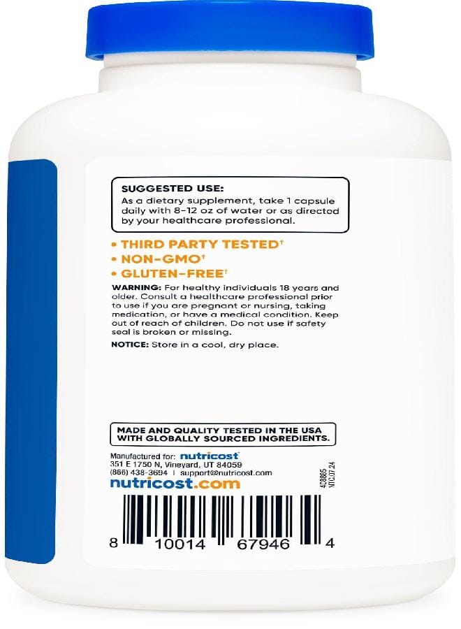 Nutricost Pantothenic Acid (Vitamin B5) 500mg, 240 Capsules - Image 3