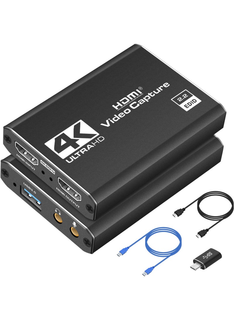 Dcyfol 4K HDMI Capture Card for Streaming, Full HD 1080P 60FPS USB Cam Link Game Audio Video Capture Card Nintendo Switch/PS5/3ds/Xbox/PS4 (Black)  - Image 1
