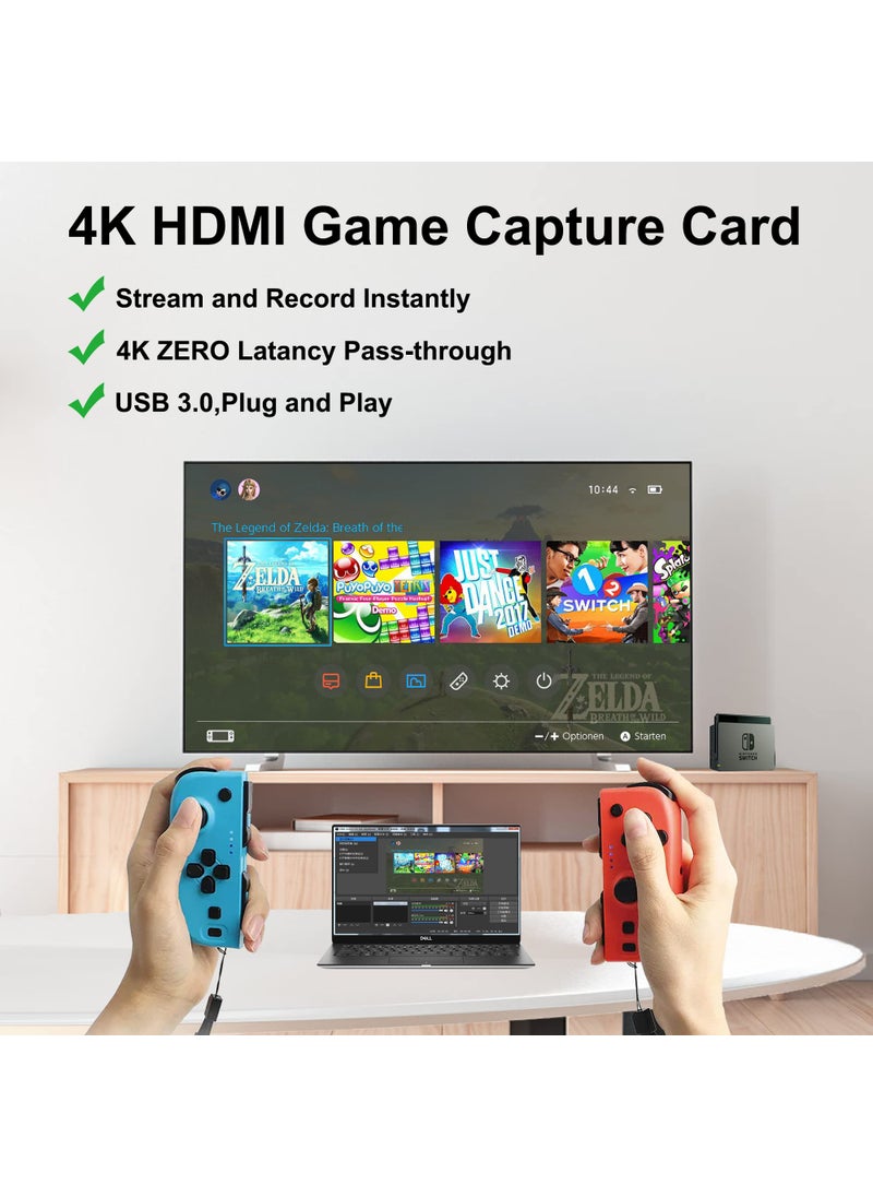 Dcyfol 4K HDMI Capture Card for Streaming, Full HD 1080P 60FPS USB Cam Link Game Audio Video Capture Card Nintendo Switch/PS5/3ds/Xbox/PS4 (Black)  - Image 3