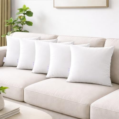MY ARMOR Microfibre Cushion for Sofa | Set of 5 Soft & Fluffy Square Sofa Cushions | Decorative Sofa Pillows for Bed, Chair, Car & Living Room | Inner Cover Only | 16 x 16 inch - Image 1