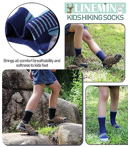 LINEMIN Kids Merino Wool Hiking Socks Toddlers Boys Girls Winter Warm Thick Thermal Boot Cushion Crew Socks 6 Pairs (4-7 Years, Mix Color Hiking Socks) - Image 3