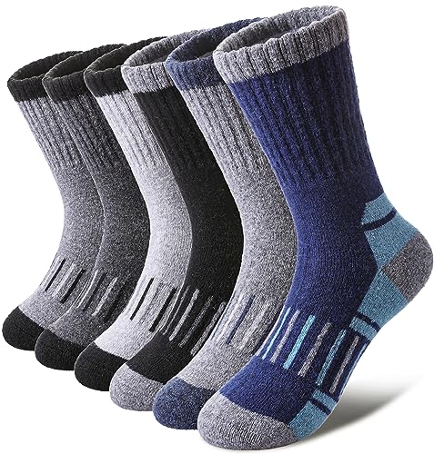 LINEMIN Kids Merino Wool Hiking Socks Toddlers Boys Girls Winter Warm Thick Thermal Boot Cushion Crew Socks 6 Pairs (4-7 Years, Mix Color Hiking Socks) - Image 1