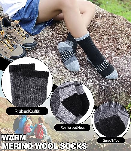 LINEMIN Kids Merino Wool Hiking Socks Toddlers Boys Girls Winter Warm Thick Thermal Boot Cushion Crew Socks 6 Pairs (4-7 Years, Mix Color Hiking Socks) - Image 2
