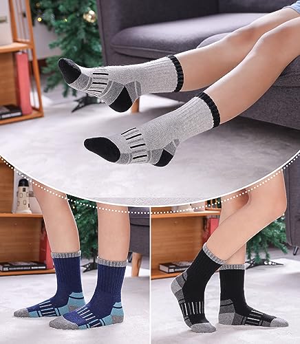 LINEMIN Kids Merino Wool Hiking Socks Toddlers Boys Girls Winter Warm Thick Thermal Boot Cushion Crew Socks 6 Pairs (4-7 Years, Mix Color Hiking Socks) - Image 5