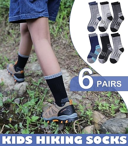 LINEMIN Kids Merino Wool Hiking Socks Toddlers Boys Girls Winter Warm Thick Thermal Boot Cushion Crew Socks 6 Pairs (4-7 Years, Mix Color Hiking Socks) - Image 4