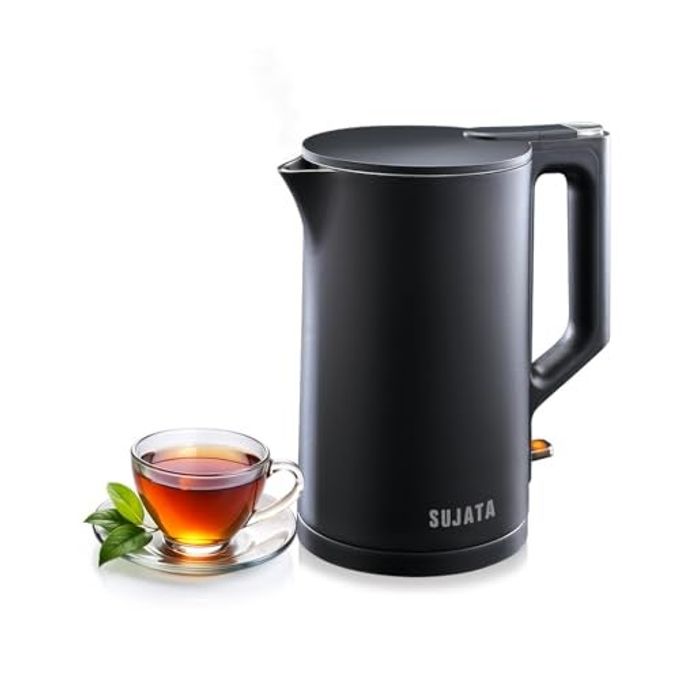 SUJATA 1380 W Electric Kettle EK01 1.5 Litre | Strix Controller | Cool Touch | 3 Way Auto Shut Off | Stainless Steel | Double Wall Cool Touch | 360 Degree base | Black - Image 1