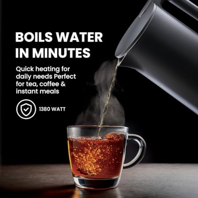 SUJATA 1380 W Electric Kettle EK01 1.5 Litre | Strix Controller | Cool Touch | 3 Way Auto Shut Off | Stainless Steel | Double Wall Cool Touch | 360 Degree base | Black - Image 2