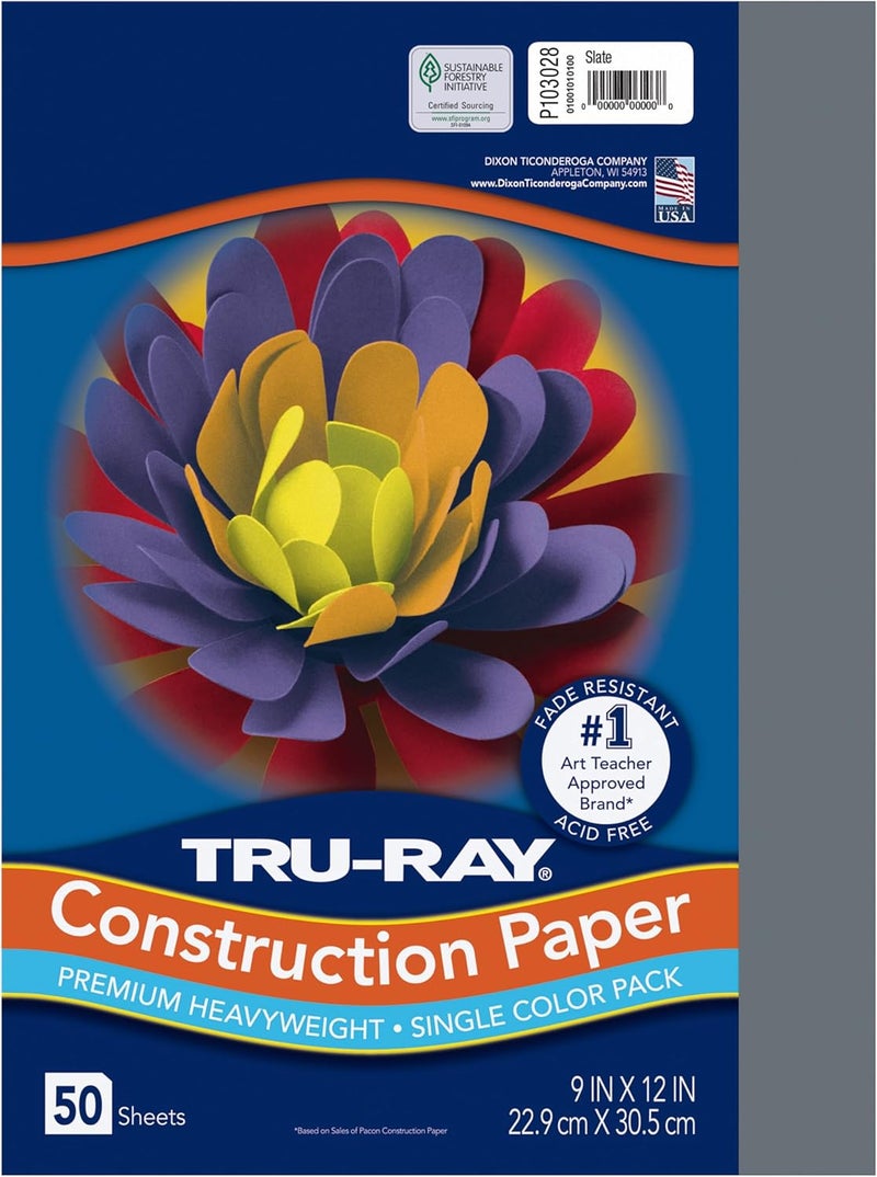 TRU-RAY ورق بناء باكون 103028، 76 رطل، 9 × 12، رمادي، 50 ورقة/عبوة - Image 1
