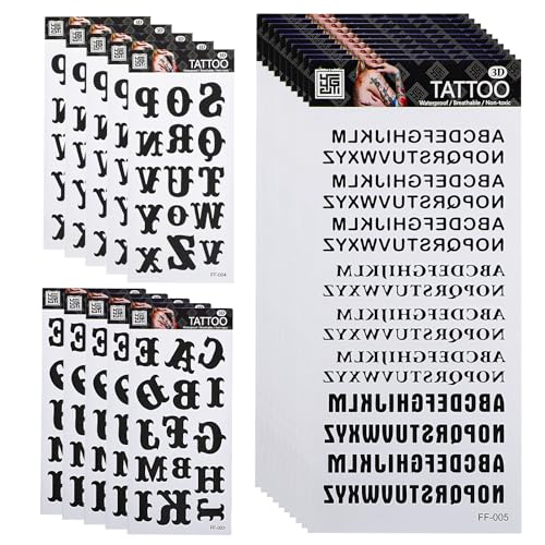 Realistic Temporary Tattoos 60 Sheets Letters Temporary Tattoos 4 Assorted Alphabet Waterproof Fake Tattoos Stickers Semi Permanent Tattoo for Adult Kids