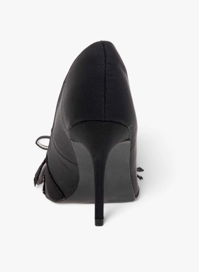 ELLE Women's Bow Accent Slip-On Pumps with Stiletto Heels