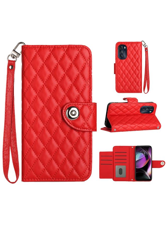 S-TOP Case For Motorola Moto G 5G 2022 Rhombic Texture Flip Leather Phone Case with Lanyard - Image 1