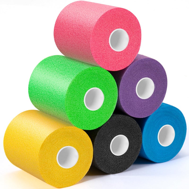 Fiuddy Upgraded 6 Pack Pre Wrap Athletic, Multi Color Prewrap Athletic Tape for Hair Soccer, Soccer Sports Pre Wrap Tape, Pre-Wrap Foam Underwrap Tape - Pink, Black, Blue, Purple, Green, Yellow - Image 1