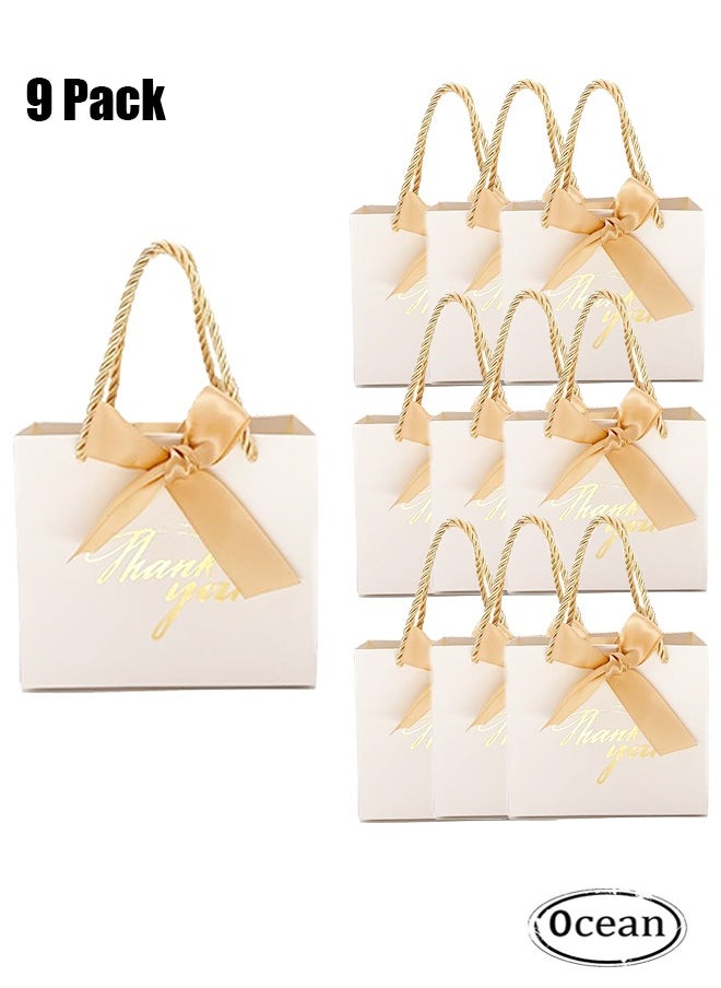 Ocean 9 Pack Thank You White Gift Bags, with Handles 5.5 x 2.4 x 4.7 Inches Small Gift Bags with Bow Ribbon Party Favor Bags Paper Gift Bags Bulk for Baby Shower, Wedding, Party Favor, Birthday  - Image 1