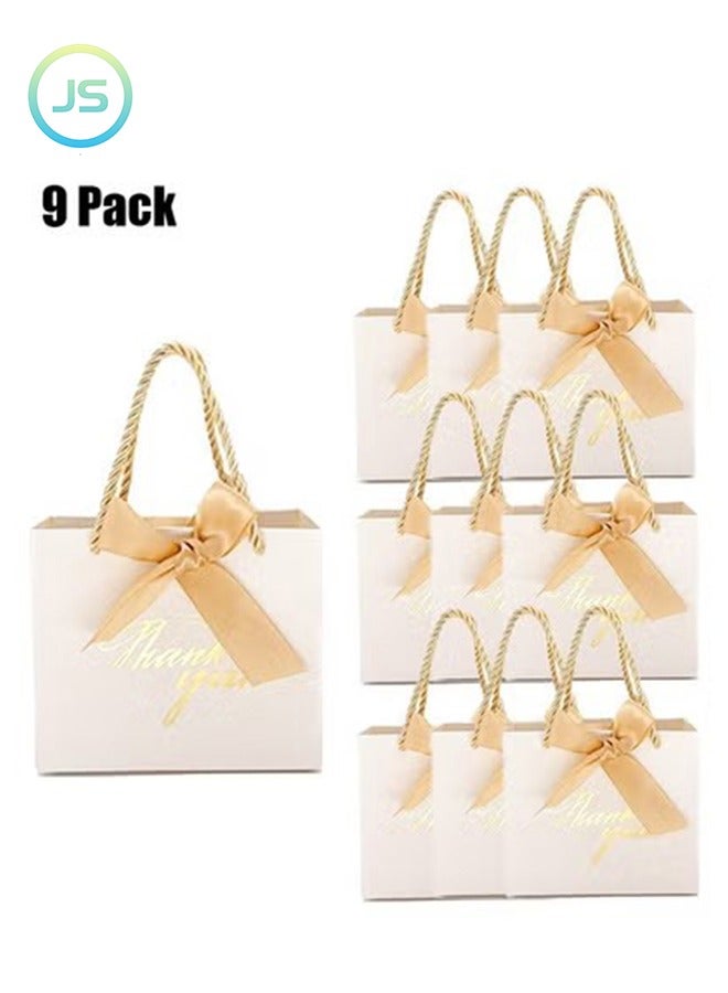 JS 9 Pack Thank You White Gift Bags, with Handles 5.5 x 2.4 x 4.7 Inches Small Gift Bags with Bow Ribbon Party Favor Bags Paper Gift Bags Bulk for Baby Shower, Wedding, Party Favor, Birthday - Image 1